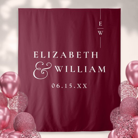 Hintergrund des Burgundy Monogram Wedding Foto Wandteppich