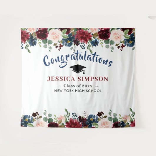 Hintergrund des burgundy Navy Blush Foto Booth Wandteppich (Vorderseite (Horizontal))