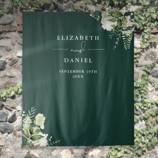 Hintergrund des Emerald Floral Wedding Foto Booth Wandteppich