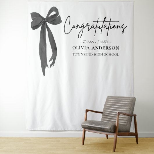 Hintergrund des Fotos "Black Bow Abschluss Congrat Wandteppich (Beispiel)