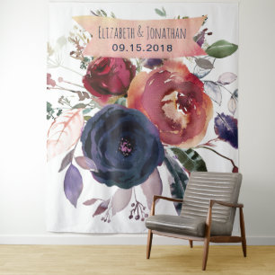 Hintergrund des Fotos der Marine Burgundy Floral Wandteppich