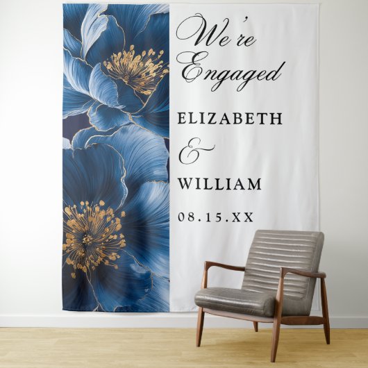 Hintergrund des Fotos der Navy Blue Floral Engagem Wandteppich (Beispiel)