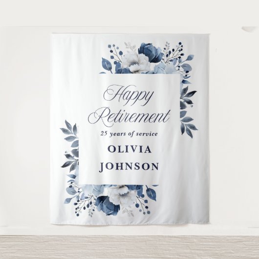 Hintergrund des Fotos des Navy Blue Floral Retirem Wandteppich (Vorderseite)