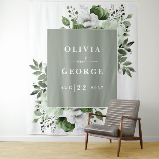 Hintergrund des Fotos mit dem grünen Aquarell Wandteppich (Beispiel)