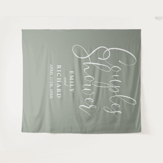 Hintergrund des Fotos "Sage Green Couples Polterab Wandteppich (Vorderseite (Horizontal))