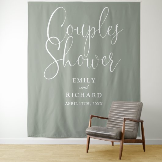 Hintergrund des Fotos "Sage Green Couples Polterab Wandteppich (Beispiel)