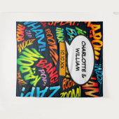 Hintergrund des Fun Comic Book Wedding Foto Booth Wandteppich (Vorderseite (Horizontal))