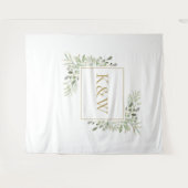 Hintergrund des Gold Monogram Greenery Foto Booth Wandteppich (Vorderseite (Horizontal))