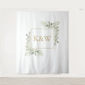 Hintergrund des Gold Monogram Greenery Foto Booth Wandteppich (Vorderseite)