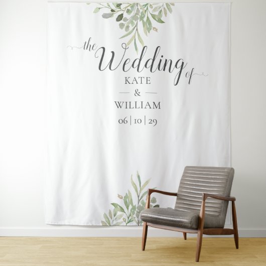 Hintergrund des Greenery Script Wedding Foto Booth Wandteppich (Beispiel)