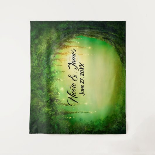 Hintergrund des grünen, verzauberten Waldbaumwalde Wandteppich (Vorderseite)