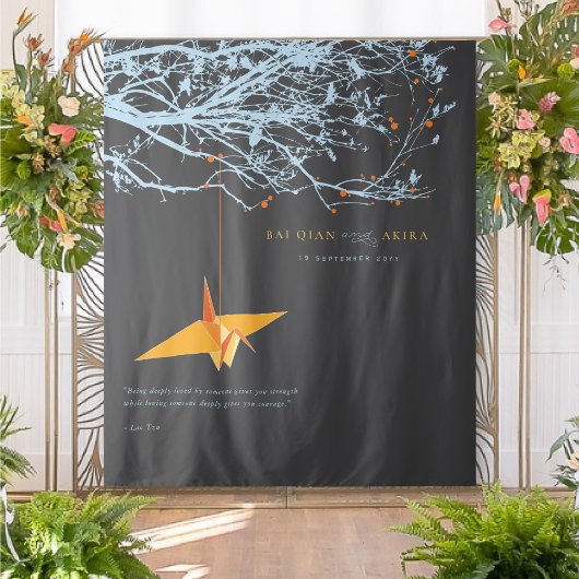 Hintergrund des Hanging Origami Paper Crane Weddin Wandteppich