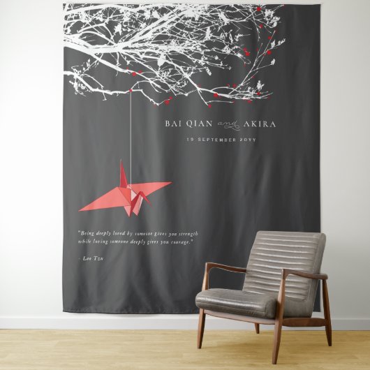 Hintergrund des Hanging Origami Paper Crane Weddin Wandteppich (Beispiel)