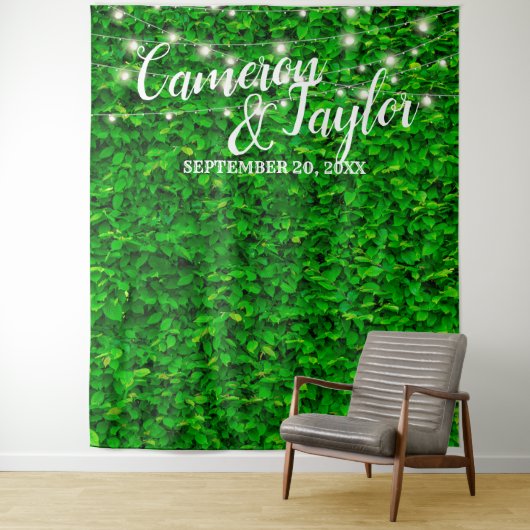 Hintergrund des Hochzeitsgrades im grünen Foliage- Wandteppich (Beispiel)