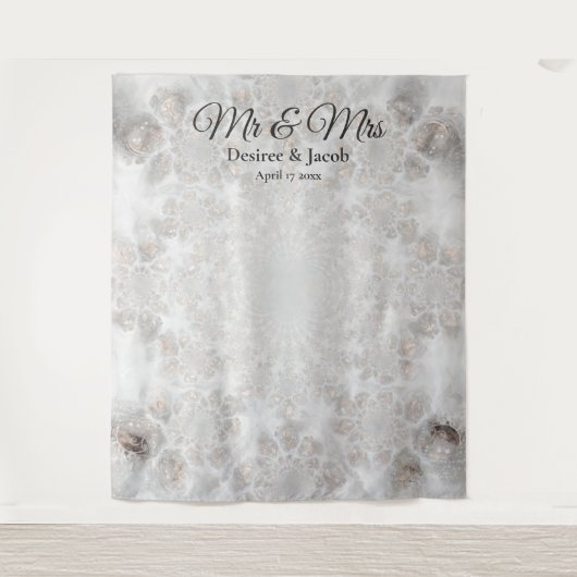 Hintergrund des Hochzeitshalberweiss mit weißem Fo Wandteppich (Vorderseite)