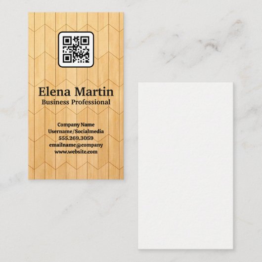 Hintergrund des Holzpaneels | QR-Code Visitenkarte (Vorne/Hinten)