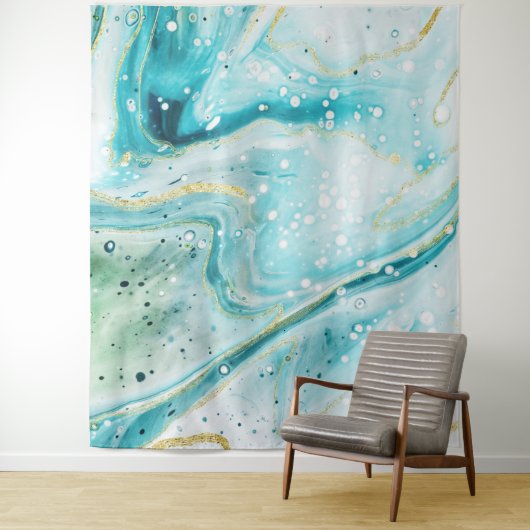 Hintergrund des Inky Splash Aquamarin Marble Gold  Wandteppich (Beispiel)