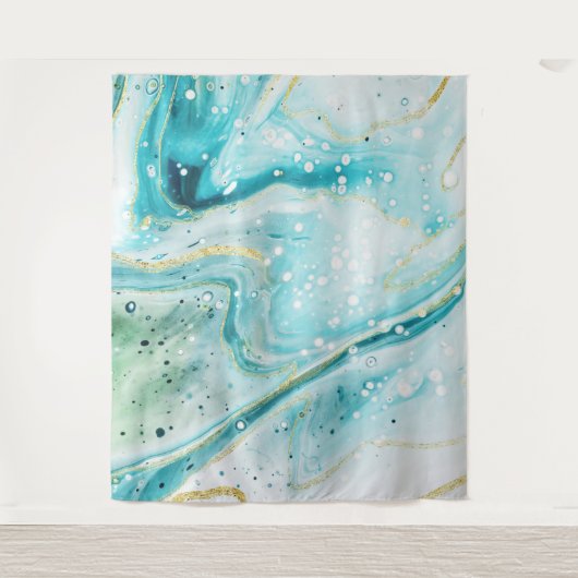 Hintergrund des Inky Splash Aquamarin Marble Gold  Wandteppich (Vorderseite)