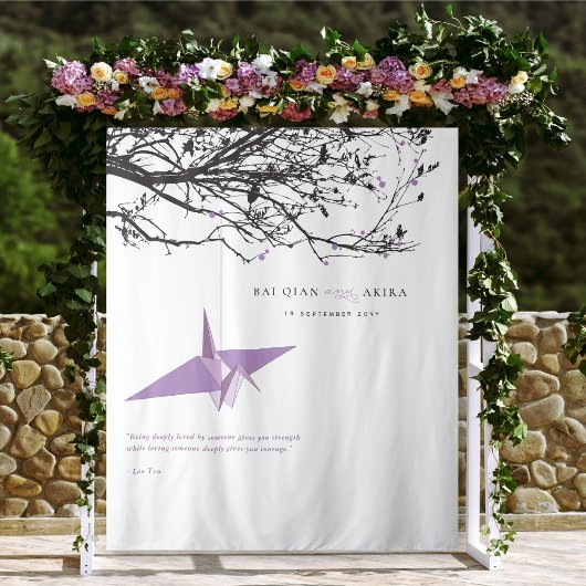 Hintergrund des Lilac Paper Crane Wedding Foto Wandteppich