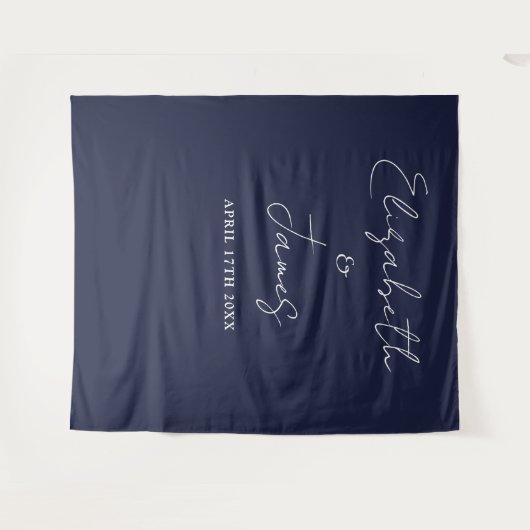 Hintergrund des Navy Blue Minimalistisch Wedding F Wandteppich (Vorderseite (Horizontal))