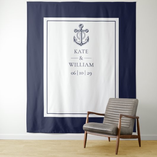Hintergrund des Navy Blue Nautical Wedding Foto Bo Wandteppich (Beispiel)