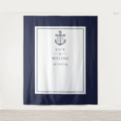 Hintergrund des Navy Blue Nautical Wedding Foto Bo Wandteppich (Vorderseite)
