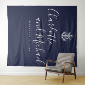 Hintergrund des Navy Blue Nautical Wedding Foto Bo Wandteppich (Beispiel (Horizontal))