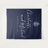 Hintergrund des Navy Blue Nautical Wedding Foto Bo Wandteppich (Vorderseite (Horizontal))