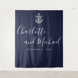 Hintergrund des Navy Blue Nautical Wedding Foto Bo Wandteppich