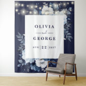 Hintergrund des Navy Blue String Light Floral Foto Wandteppich (Beispiel)