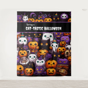 Hintergrund des niedlichen Cat Themed Halloween-Pa Wandteppich