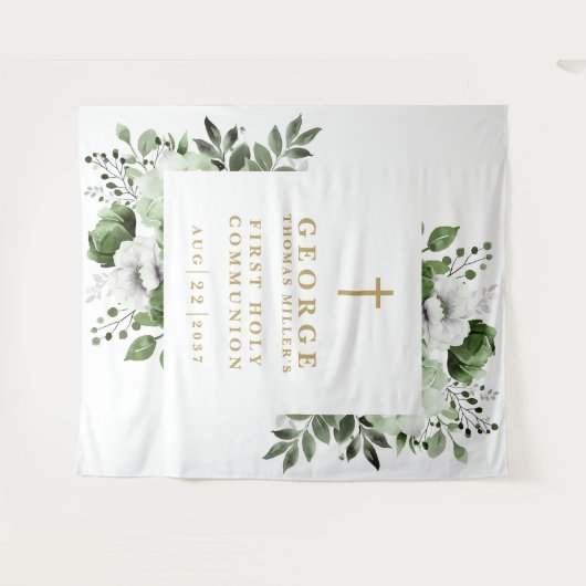 Hintergrund des Olive Green Floral Heilige Kommuni Wandteppich (Vorderseite (Horizontal))