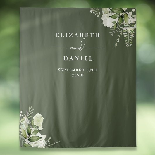 Hintergrund des Olive Green Floral Wedding Foto Bo Wandteppich