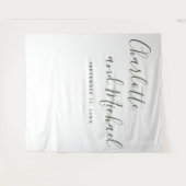 Hintergrund des Olive Green Script Wedding Foto Bo Wandteppich (Vorderseite (Horizontal))