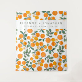 Hintergrund des Orangenzitrus-Fotos mit Aquarellfa Wandteppich