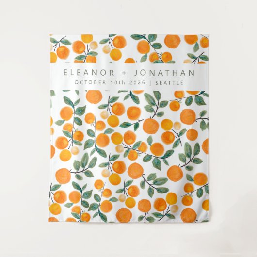 Hintergrund des Orangenzitrus-Fotos mit Aquarellfa Wandteppich (Vorderseite)