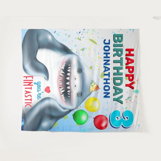 Hintergrund des Party "Shark Theme Fintastic Kinde Wandteppich (Vorderseite (Horizontal))