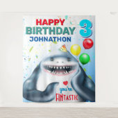 Hintergrund des Party "Shark Theme Fintastic Kinde Wandteppich (Vorderseite)