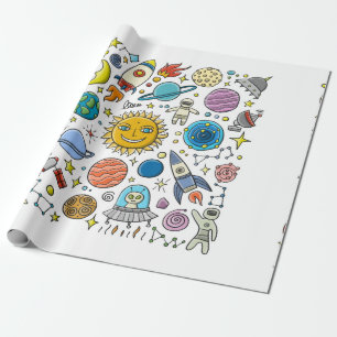 Hintergrund des Raumes. Planeten des Sonnensystems Geschenkpapier