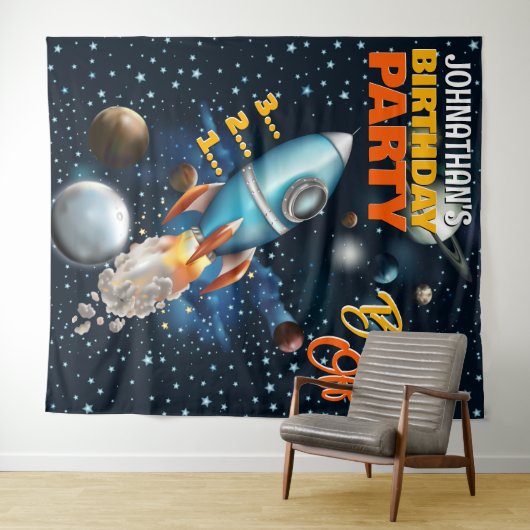 Hintergrund des Rocketship Space Adventure-Kinderg Wandteppich (Beispiel (Horizontal))