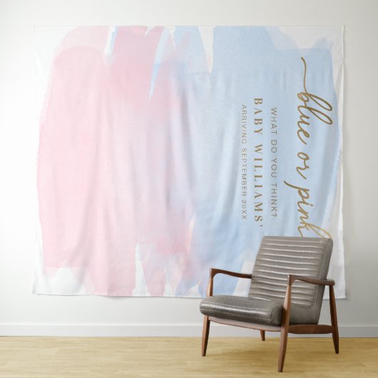 Hintergrund des rosa blauen Wasserfarbengeschlecht Wandteppich (Beispiel (Horizontal))