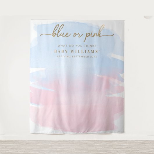 Hintergrund des rosa blauen Wasserfarbengeschlecht Wandteppich (Vorderseite)