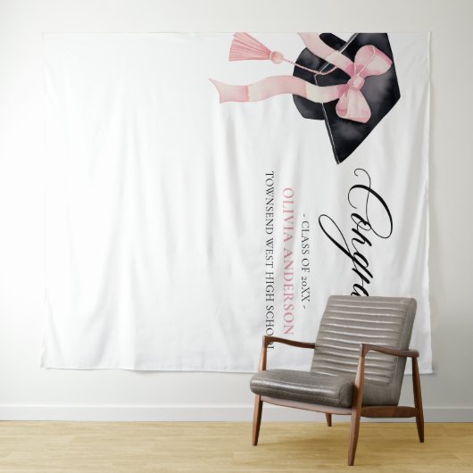 Hintergrund des rosa Bow Abschluss Gratulation Fot Wandteppich (Beispiel (Horizontal))