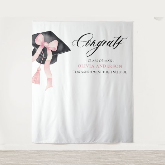 Hintergrund des rosa Bow Abschluss Gratulation Fot Wandteppich (Vorderseite)