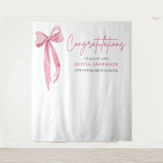 Hintergrund des rosa Bow Abschluss Gratulation Fot Wandteppich (Vorderseite)