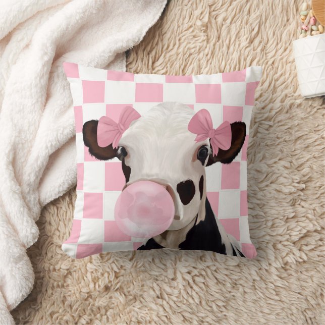 Hintergrund des rosa Bubblegum Cow Checkerboard-Mu Kissen (Decke)