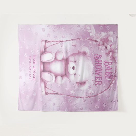 Hintergrund des rosa Teddy-Bären Wandteppich (Vorderseite (Horizontal))