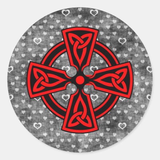 Hintergrund des roten keltischen Kreuzes Runder Aufkleber (Vorderseite)