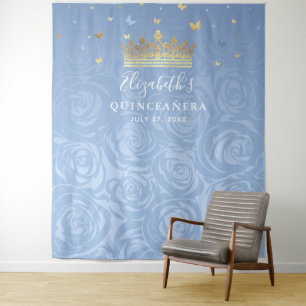 Hintergrund des Royal Baby Blue and Gold Rose Foto Wandteppich