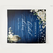Hintergrund des Royal Blue Wood White Roses Brautp Wandteppich (Vorderseite (Horizontal))